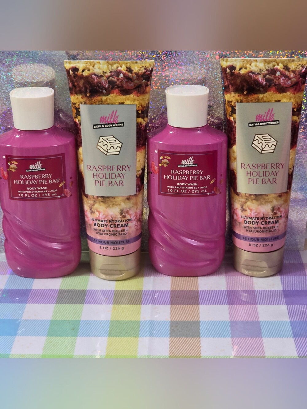 Bath & Body Works Raspberry Holiday Pie Bar Body Wash & Cream Set 4pc NEW RARE